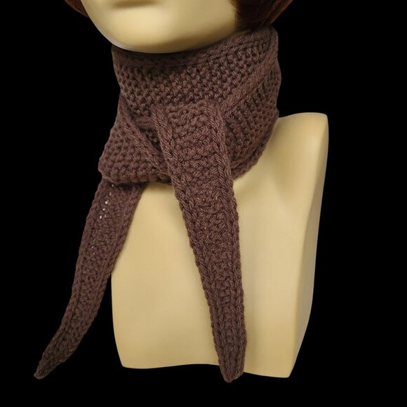 Sophie scarf, Neck scarf, small scarf Dark Brown scarf Knitted Handmade Scarf - Picture 11 of 12